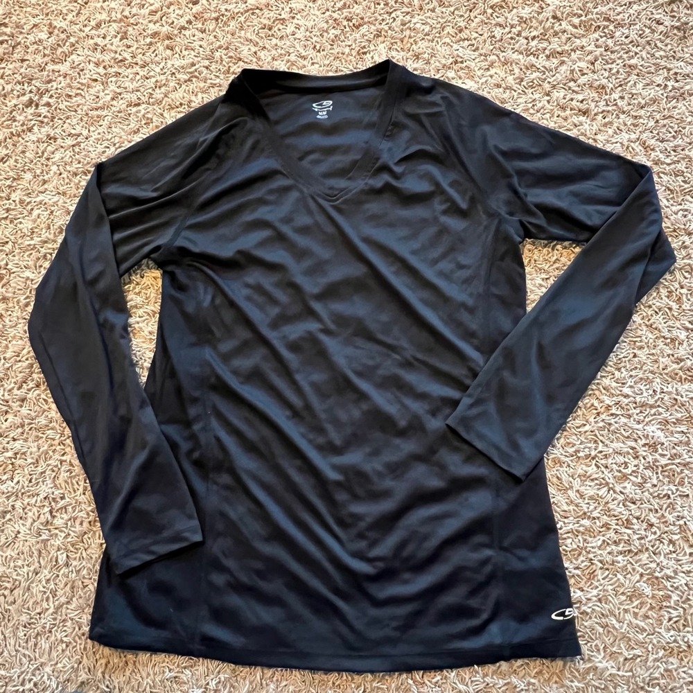 C9 Champion Black Long Sleeve V-Neck Activewear Top Women's Medium Workout Shirt